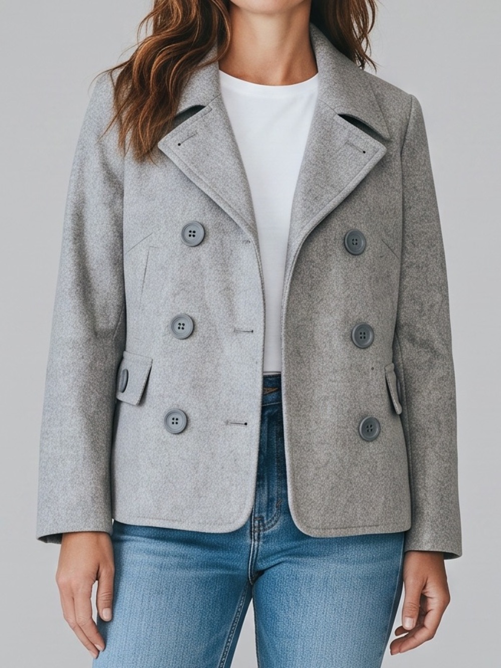 Maralyn & Me Grey Double-Breasted Wool Blend Pea Coat